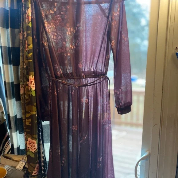 Vintage Patty O’Neil purple Embellished Pleated Gown with Long Bishop Sl… - Picture 11 of 16